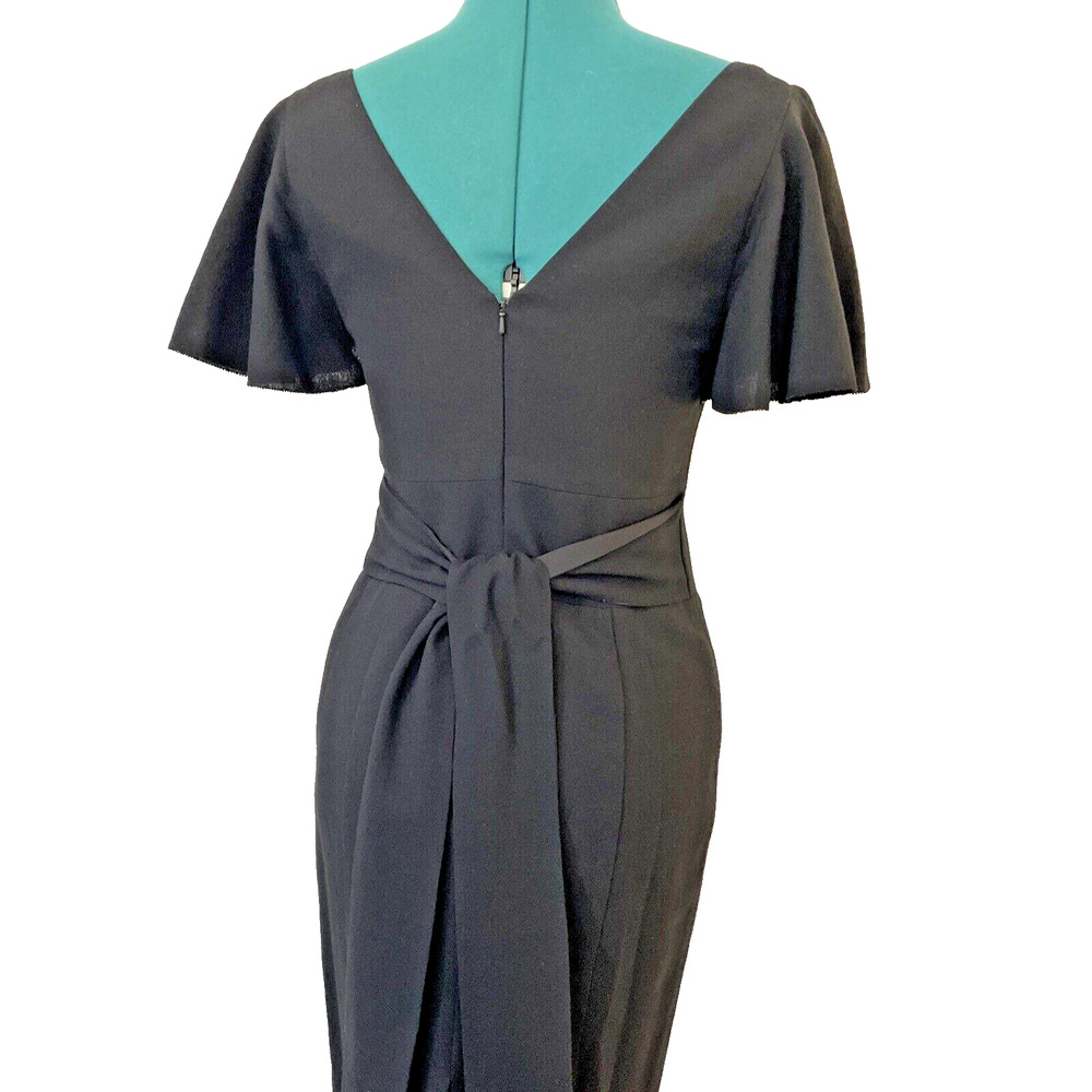 Ted Baker London Black 100% Wool Flutter Sleeve V-Neck Sheath Dress Size 2 - Picture 6 of 12